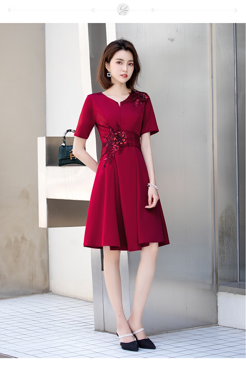 国际大牌高档奢侈品女装进口品质高端夏晚礼服裙女年轻红色喜婆婆妈妈