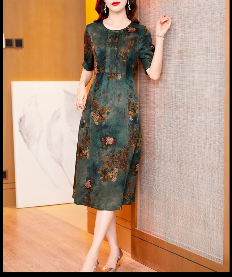 品牌轻奢高档女装花罗香云纱连衣裙夏季新款复古显瘦中长款真丝桑蚕丝