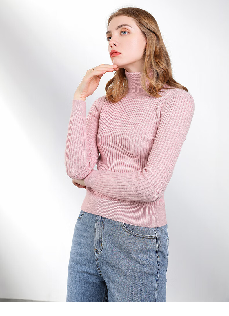 nome诺米女装长袖高领套头针织衫百搭显瘦打底衫女秋冬wgcd0122粉蓝xs