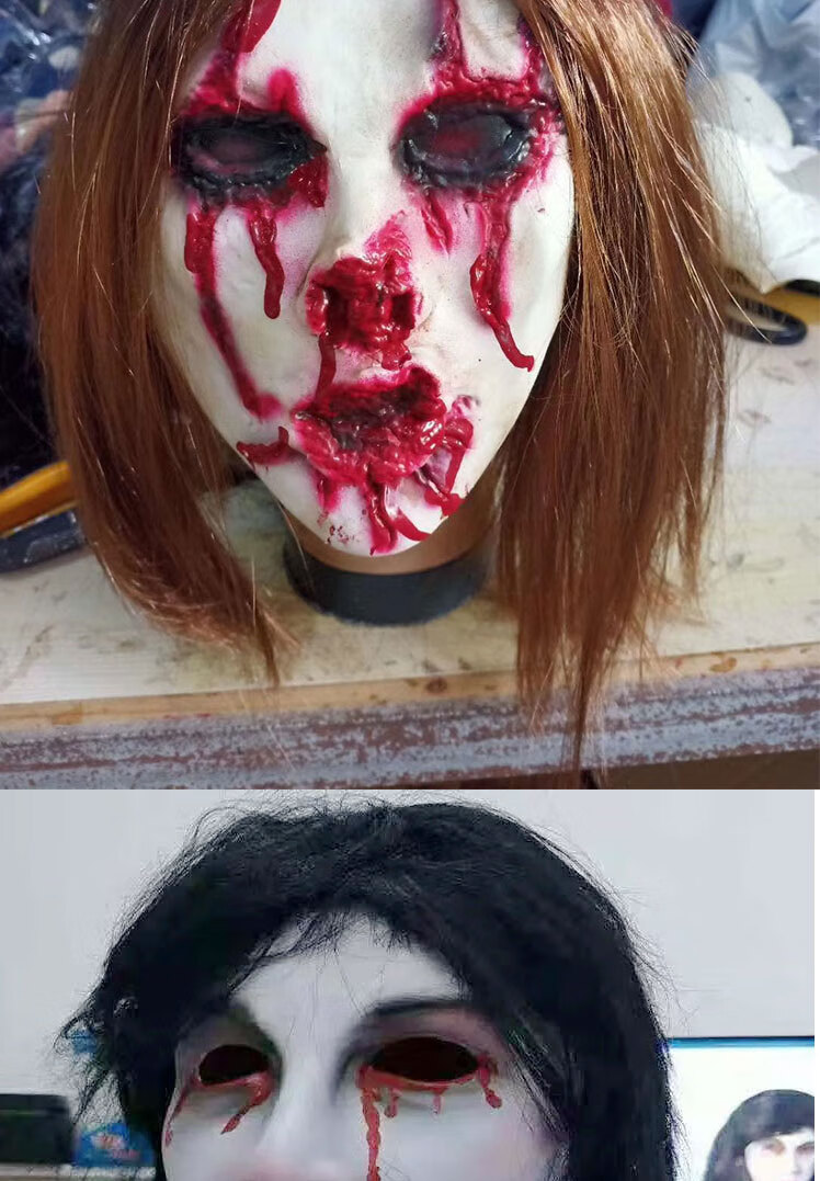 定制万圣节恐怖鬼面具鬼屋密室逃脱长发女鬼丧尸僵尸头套吓人鬼脸道具
