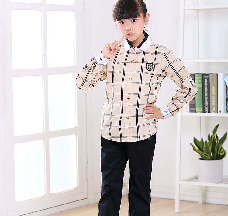 【京选】南宁市新希望校服小学生男女长袖格子衬衫春秋套装统一版