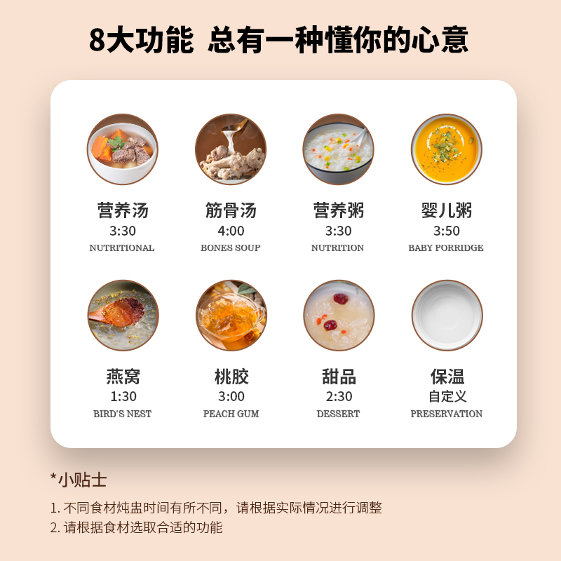 小浣熊电炖锅电炖盅隔水炖燕窝炖盅家用煲汤锅炖汤锅煮粥锅d303l白色