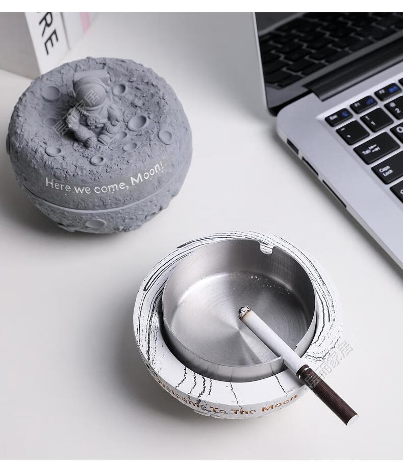 水泥烟灰缸北欧ins月球造型设计家用客厅混凝土烟缸 着陆成功宇航员
