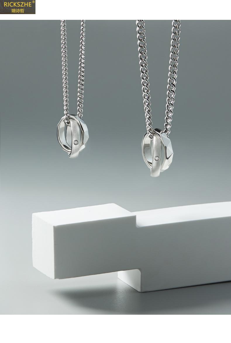 品牌银双环相扣情侣款项链男女一对学生毛衣锁骨链小众轻奢潮高端潮流