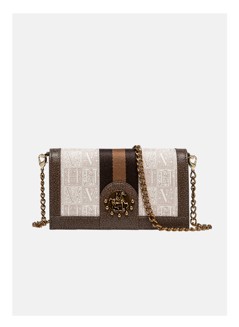 vh包包女包新款复古小众手机包老花方包时尚感单肩斜挎包红杏色