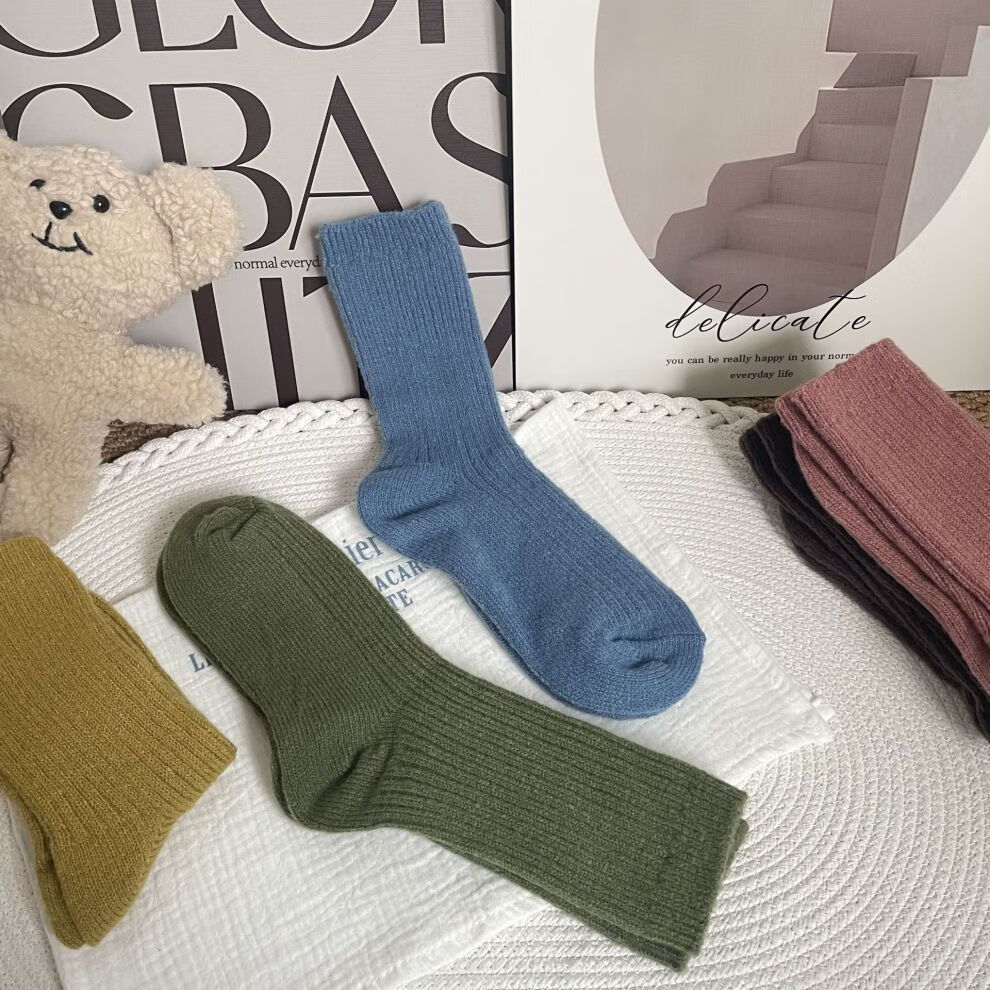 羊毛袜韩版羊毛袜子冬季批发女加厚袜日系袜子中筒潮袜诸暨袜 白色