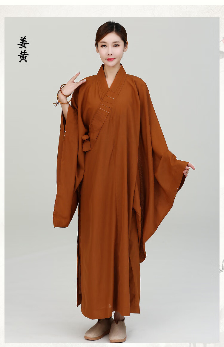 海青居士服女佛衣男大褂海清深咖啡色僧服不透明麻纱木兰黄色 黄色 38