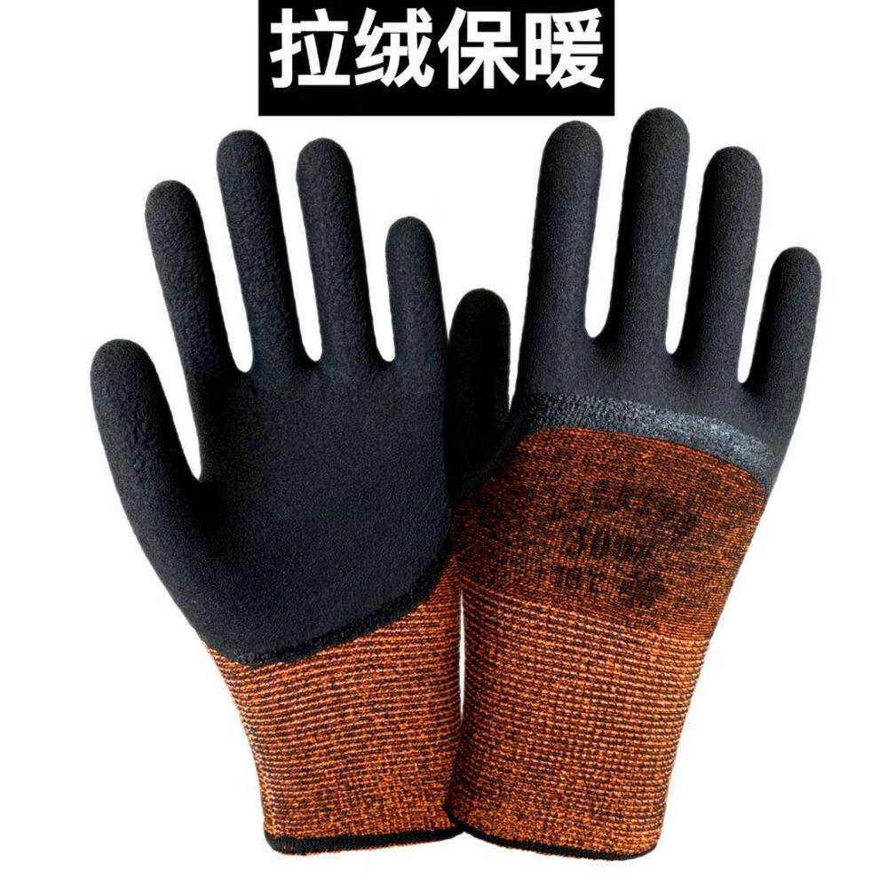 劳保手套小码耐磨带胶皮防滑工作干活劳动冬季加绒橘黑色弹力耐磨王5