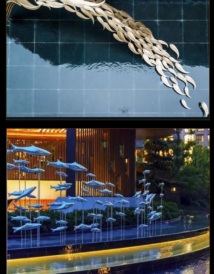 可狄定制大型户外造景装饰不锈钢鱼群雕塑摆件水景抽象园林景观小品 c