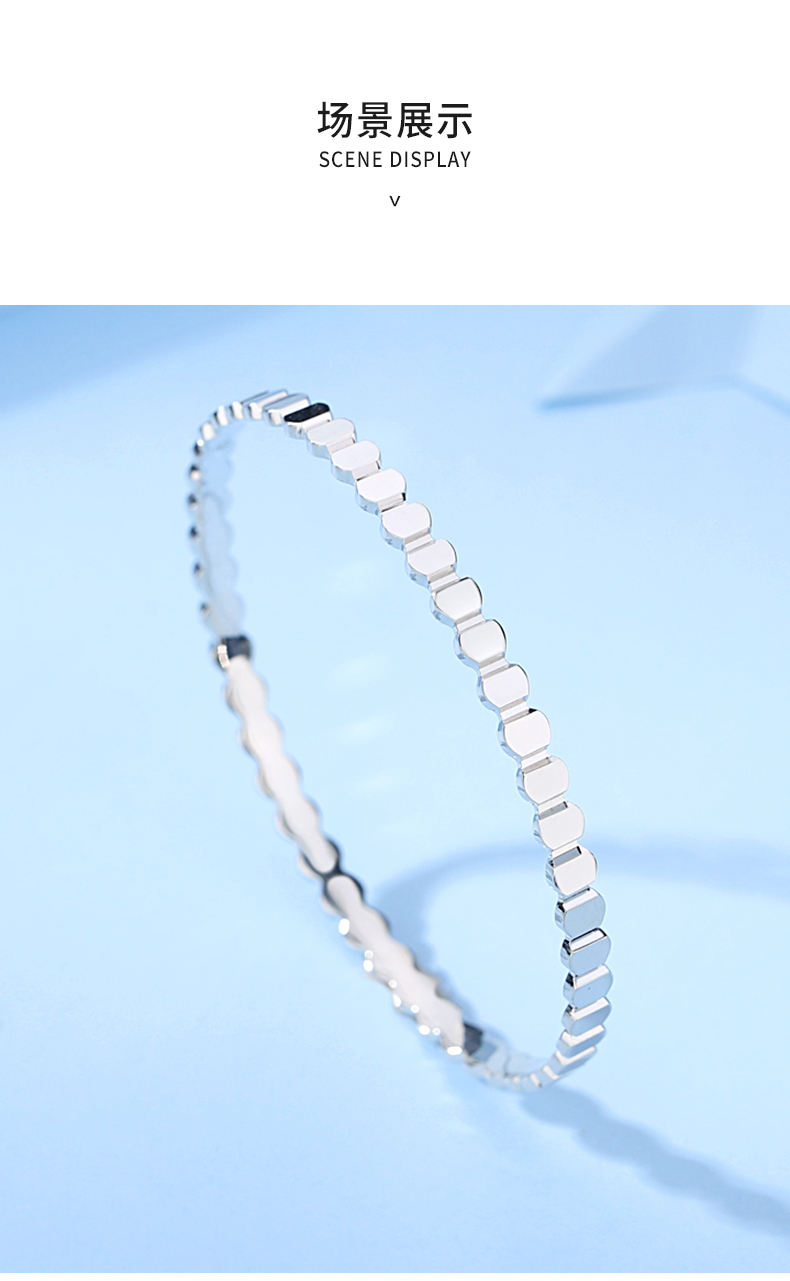 钧弘 铂金手镯女实心手镯新款光面蜂巢白手镯pt950铂金手环手饰情人节