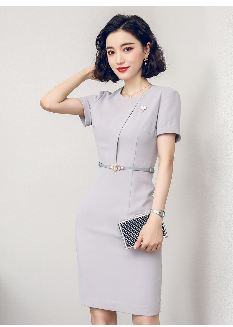 罗蒙romon2022夏季新款通勤ol风格职场气质工装连衣裙女港风收腰职业