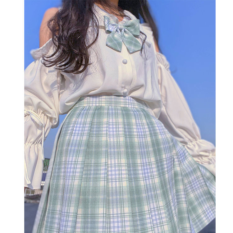 特价捡漏雪松jk制服格裙娃娃领衬衫百褶裙a字高腰日系学院风半身裙