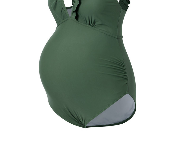 孕妇泳衣 2021纯色比基尼性感孕妇裙边连体泳装美背三角纯色性感美背