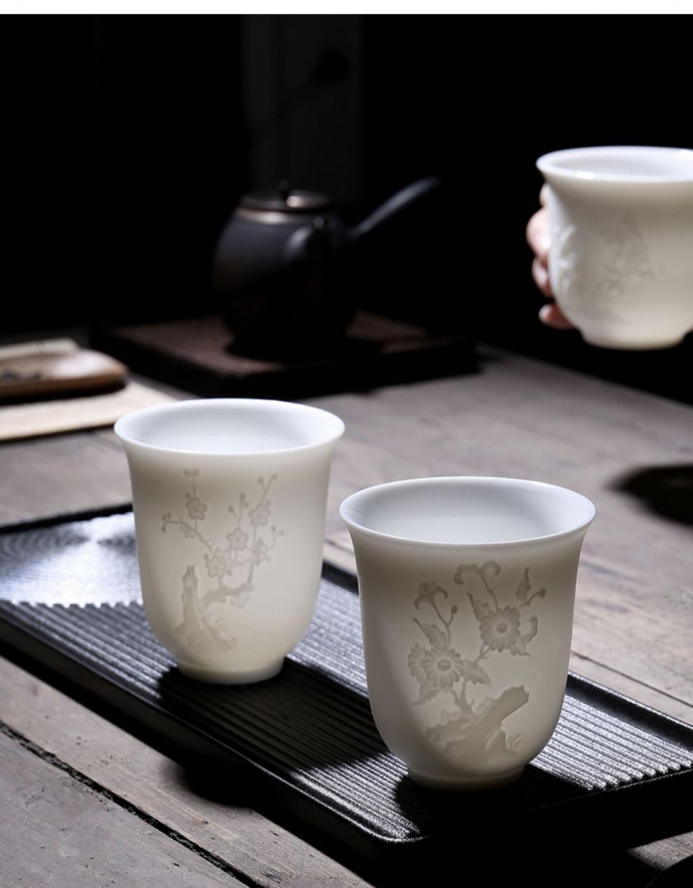 白瓷白酒杯茶杯三两150复古家用套装酒盅陶瓷酒具喝酒杯子酒杯四大