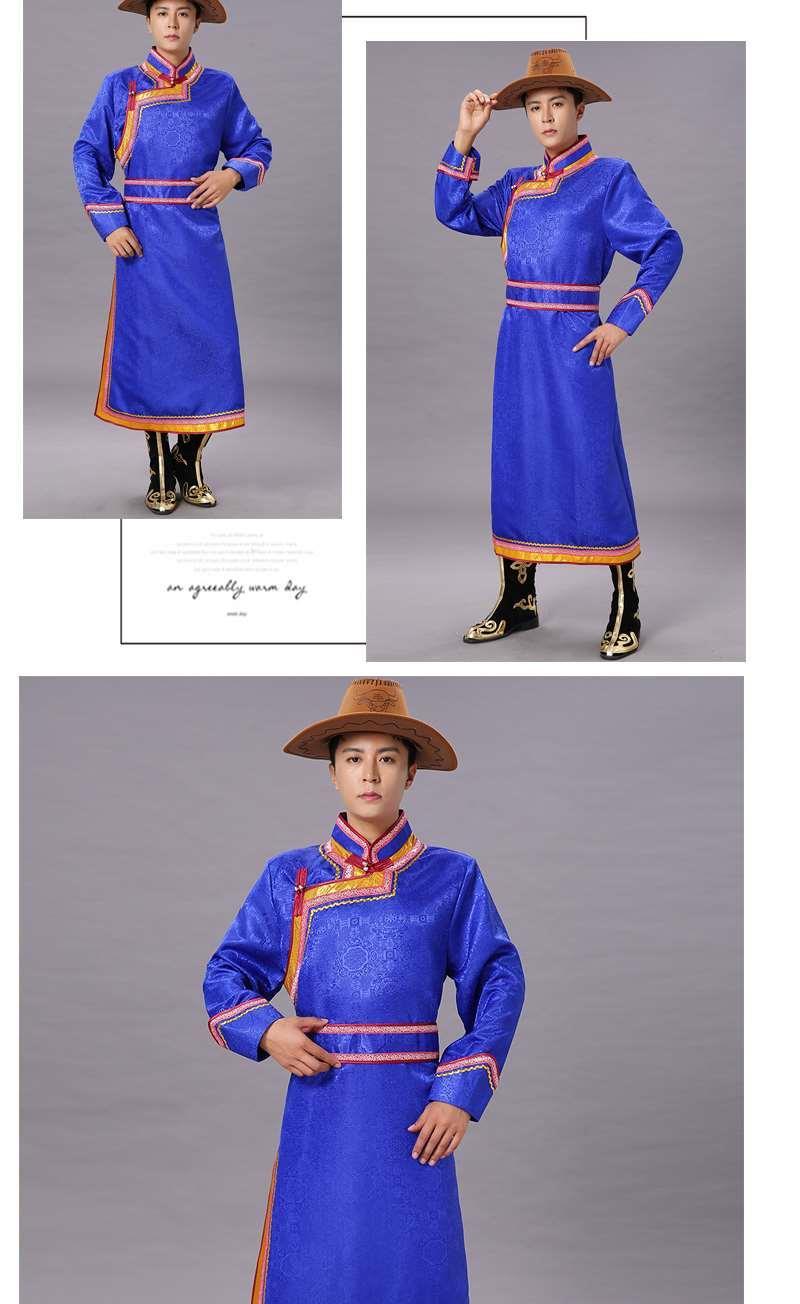 蒙古服装男士蒙古袍长款传统蒙族男装少数民族舞台表演服银灰s建议100