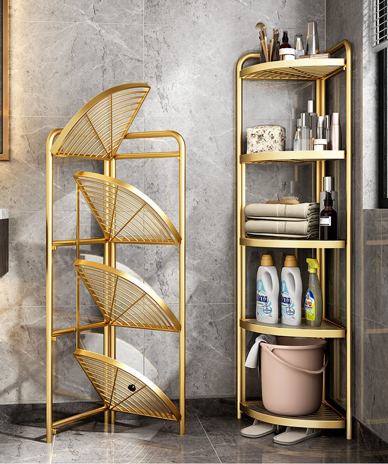 拜思雅一秒折叠免安装落地式三角形置物架卫生间卧室厨房转角墙角收纳