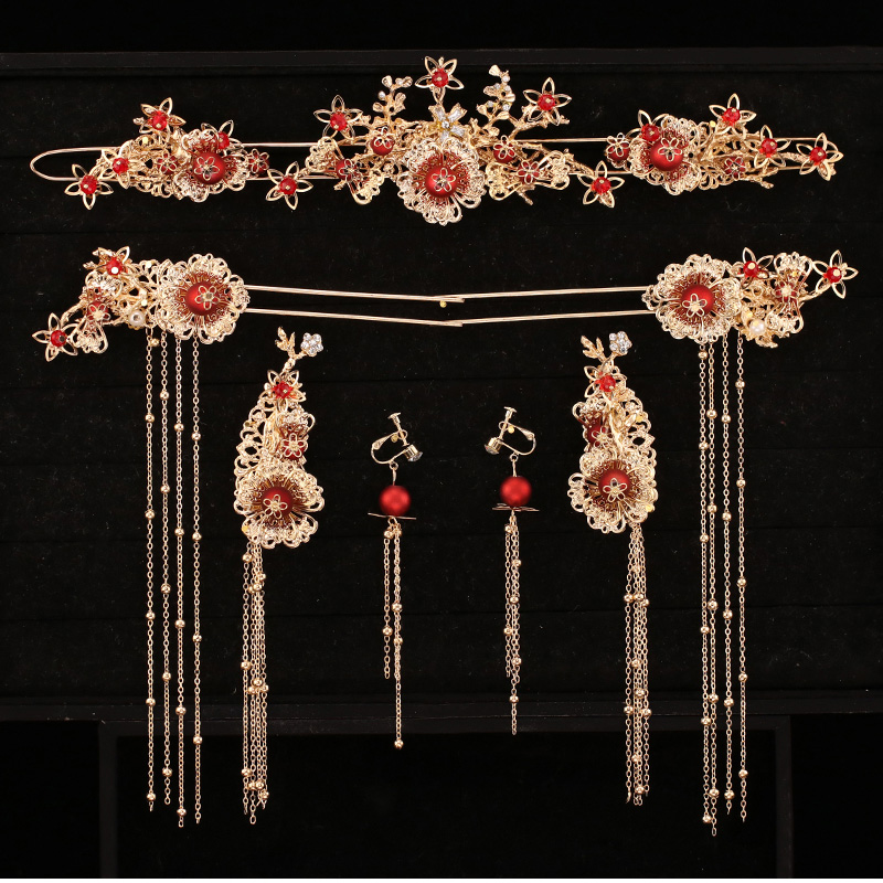 秀禾头饰新娘秀禾服古装结婚中式婚礼大气流苏凤冠步摇皇冠发饰女 t18