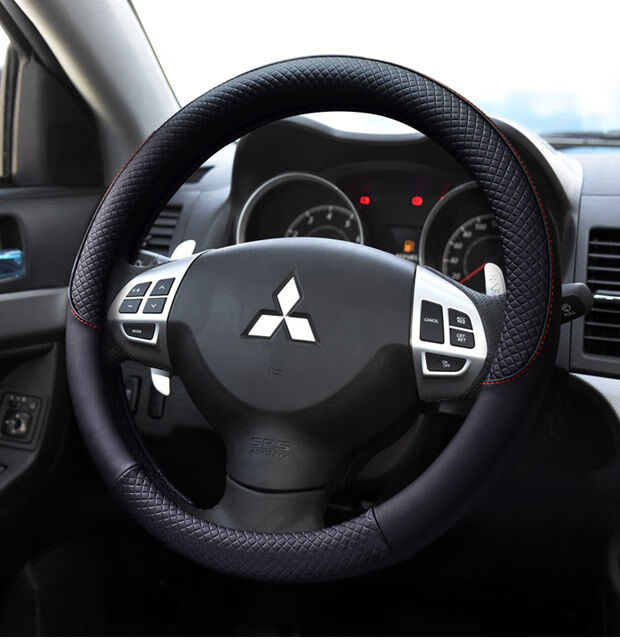 1621款三菱欧蓝德方向盘套皮革手缝档把套汽车用品改装专用内饰黑色