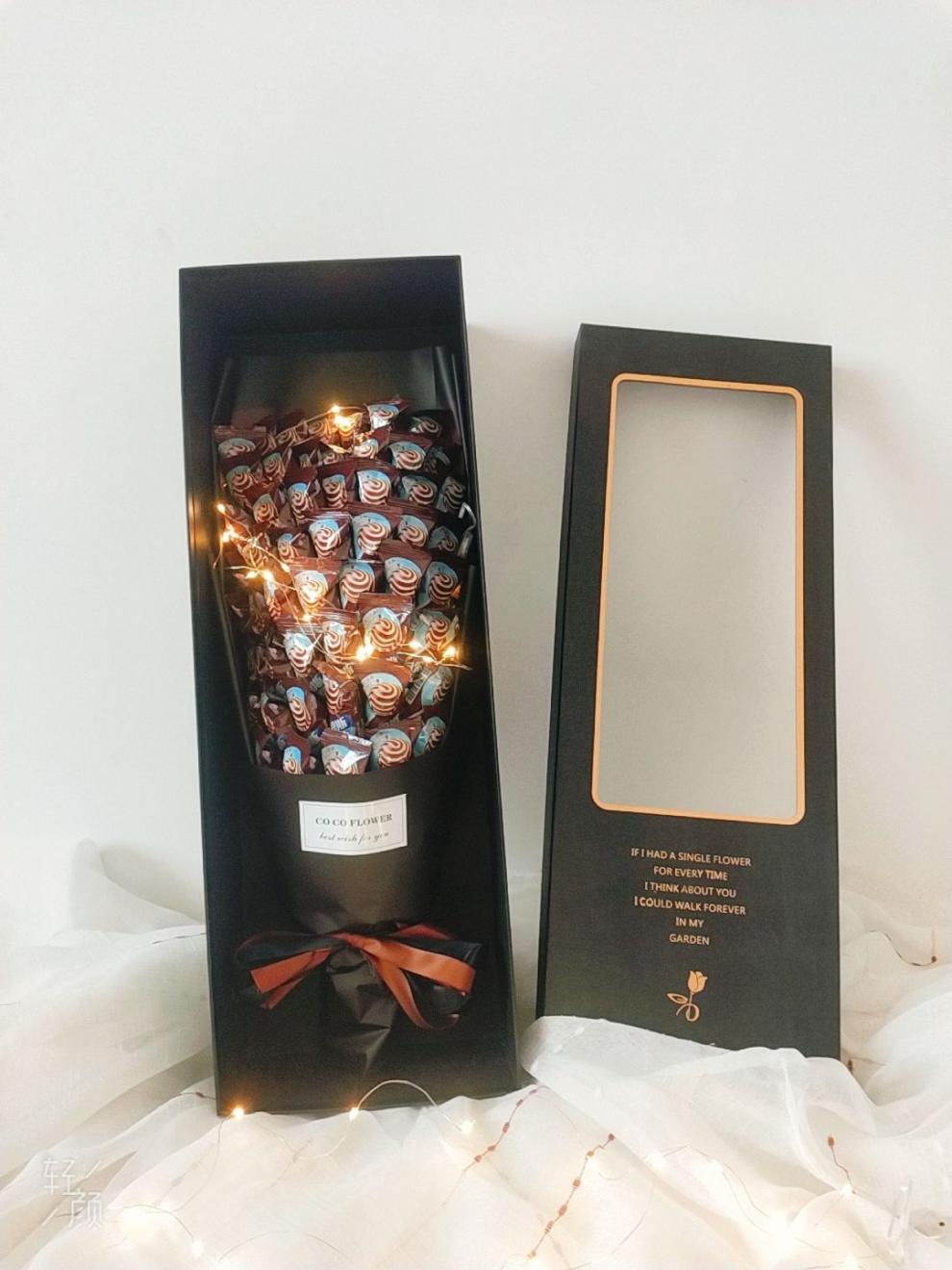 圣诞节糖果礼盒52支阿尔卑斯棒棒糖花束糖果透明礼盒装送男女朋友闺蜜