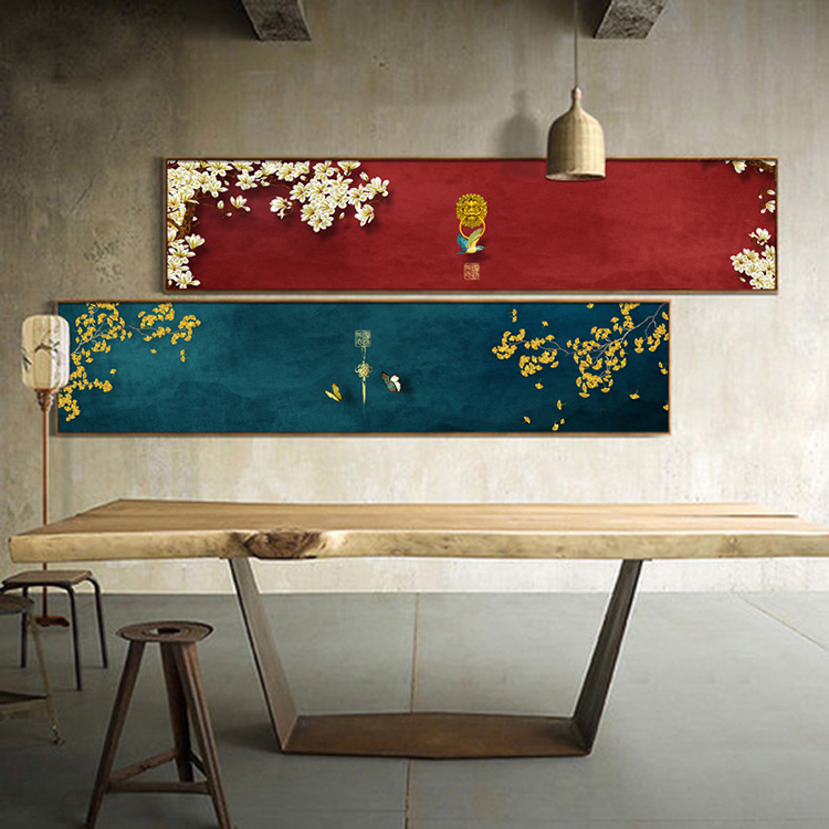 中国风宫殿建筑装饰画民宿酒店床头花鸟风景挂画新中式禅意天空画g100