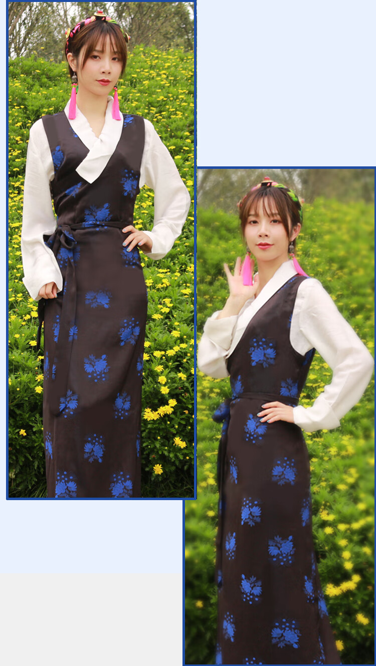 藏族服装女夏天新款西藏服夏季两件套民族藏裙博拉拼