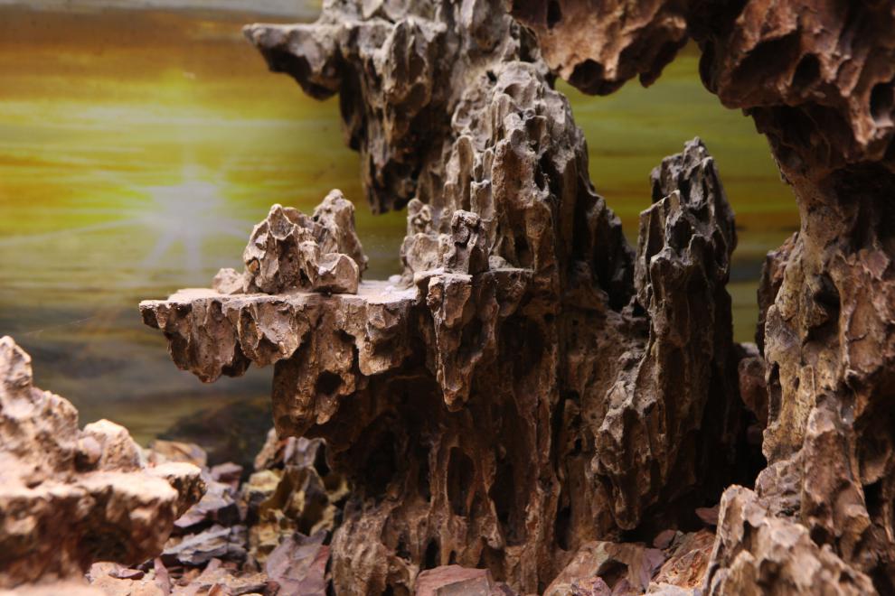 新鱼缸积木骨架造景悬浮套装松皮石头实拍水动力流沙瀑布 60缸【图片