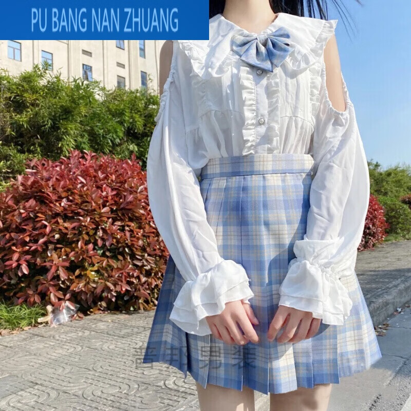 jk制服套装女高中生水手服大码露肩雪纺长袖衬衫萝莉少女生上衣l服装