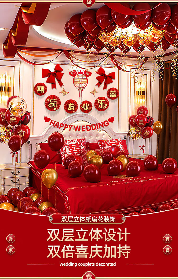 婚房布置套装结婚房间装饰男方女方卧室客厅背景墙拉花婚庆用品 年度