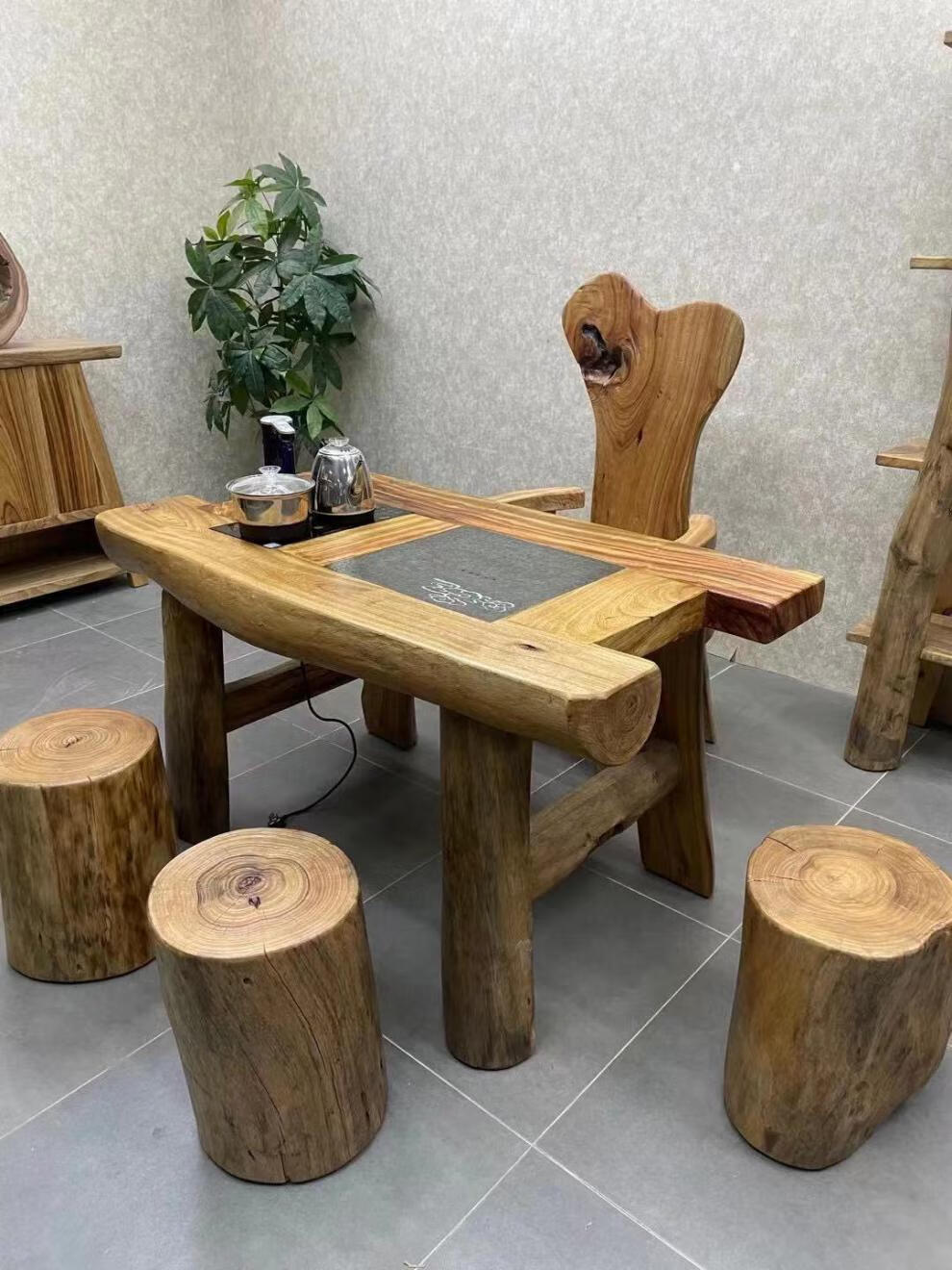 向发轻奢品牌香樟木茶桌家用小茶台套装家用原木色生态茶几实木阳台茶