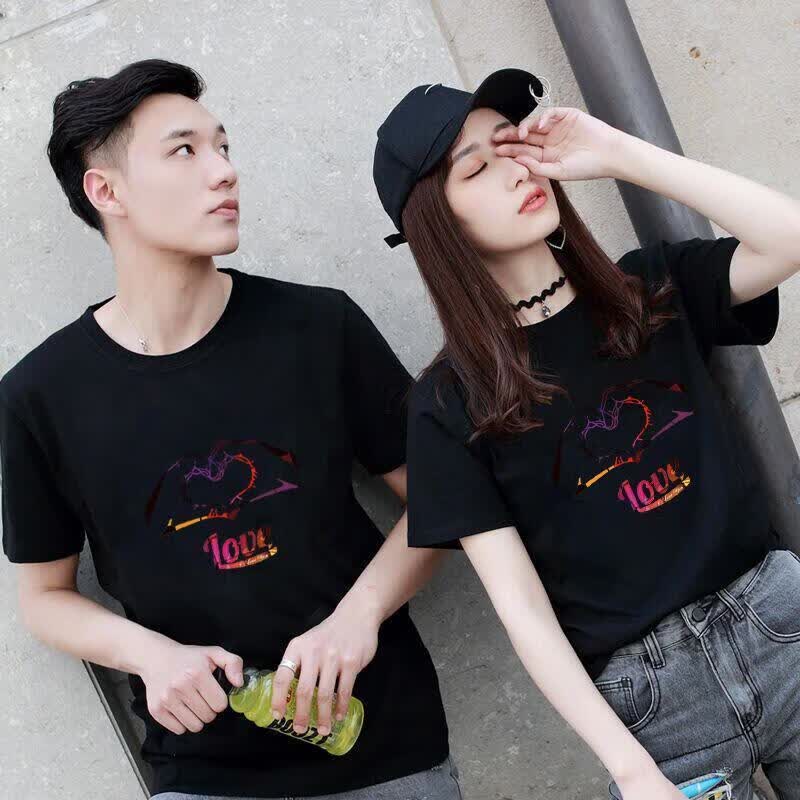 高品质 两件装夏季短袖一男一女上衣t恤学生春季一对情侣款 loveyou