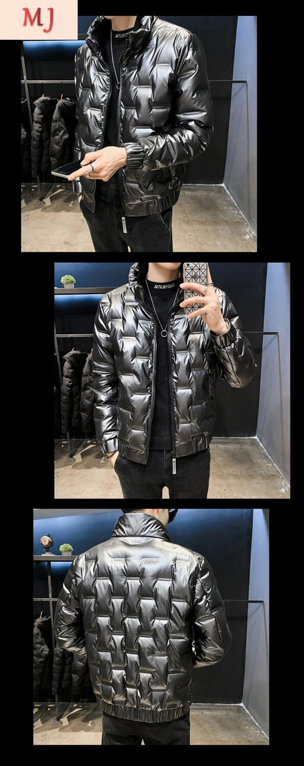 特别特男装蒙橘白绒亮皮服男青年冬季常规立领短款男士亮面免洗棉外套