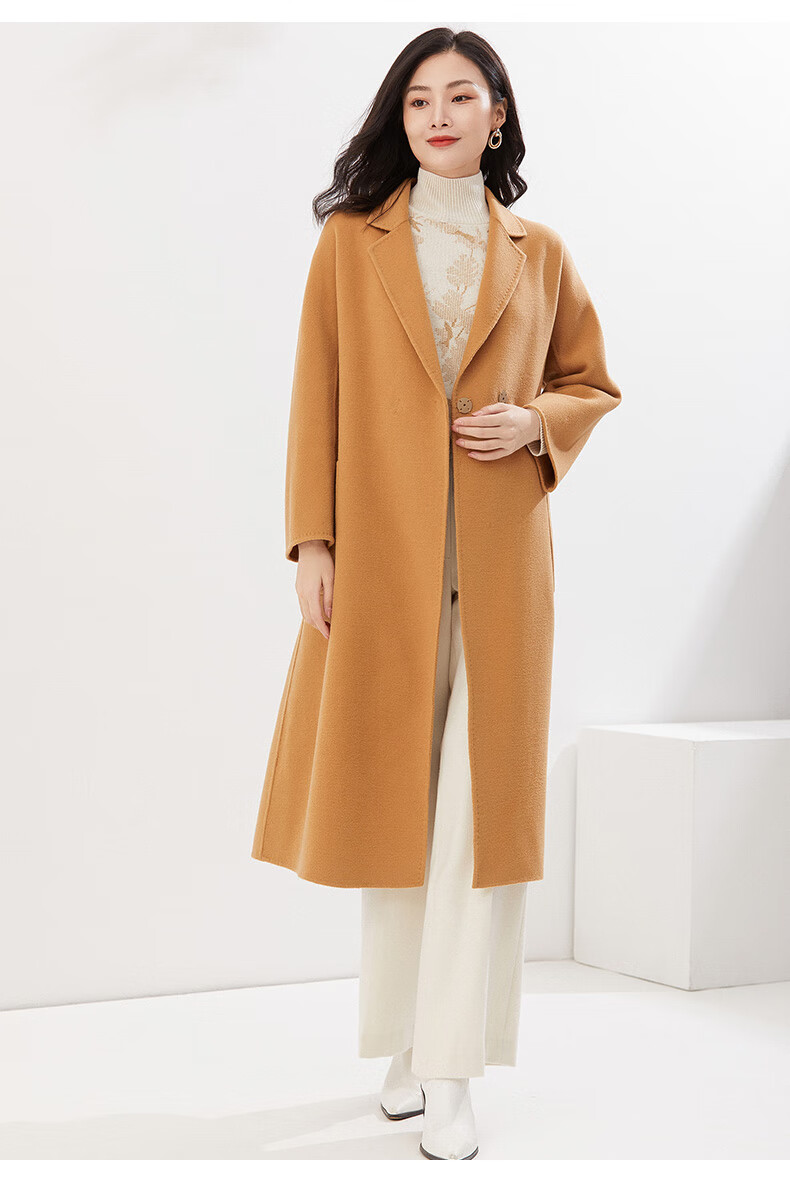 乔万尼绵羊毛双面呢外套廓形中长款 杏仁色 s【图片 价格 品牌 报价】