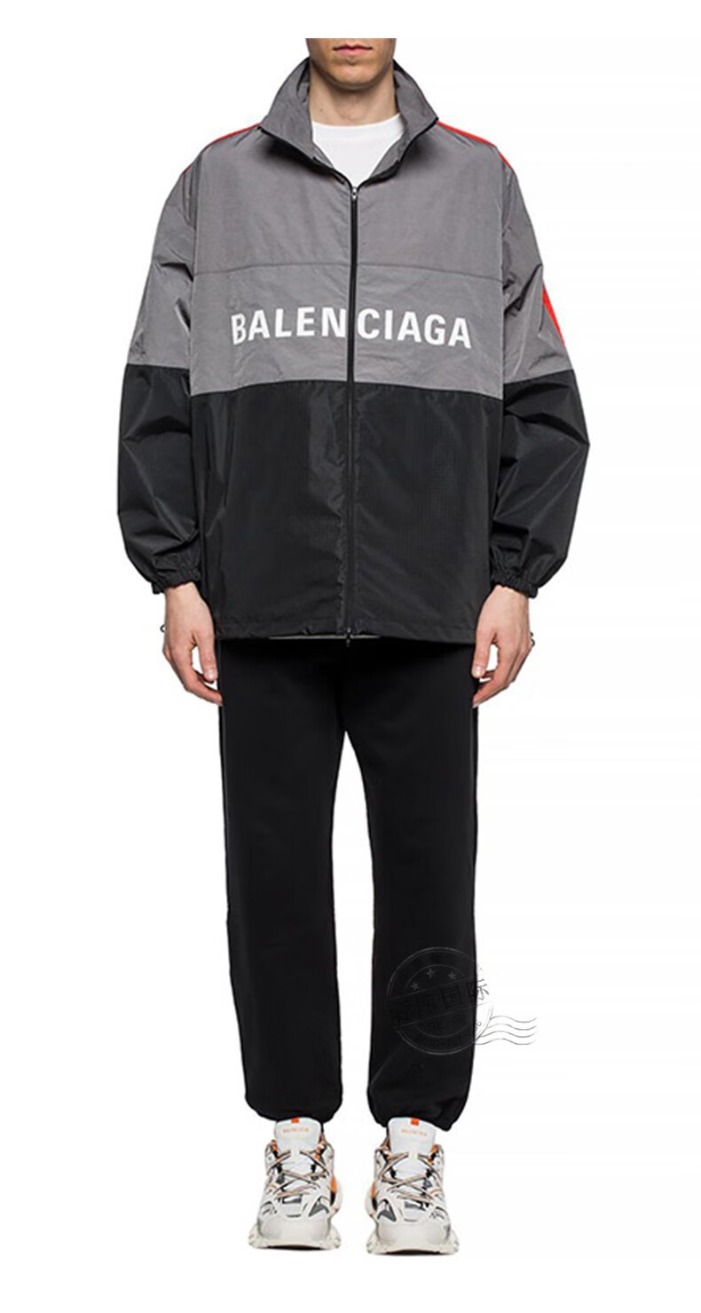 礼物balenciaga巴黎世家外套男士logo印花拼色休闲夹克外套534317黑灰