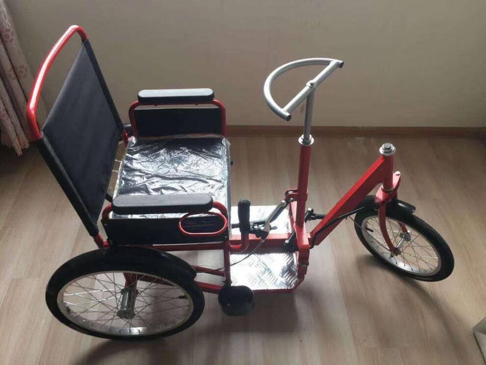 老年人手摇三轮车残疾人推拉自行车单手双手摇代步锻炼身体礼物深蓝色