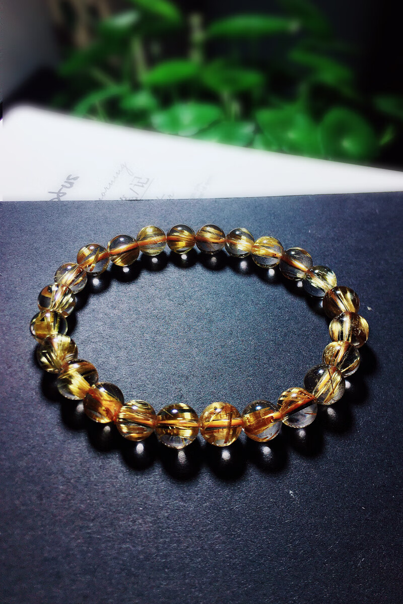 梦莹 天然水晶钛晶碧玺 金发晶发晶铜发晶发丝圈七金发晶手链 手串单