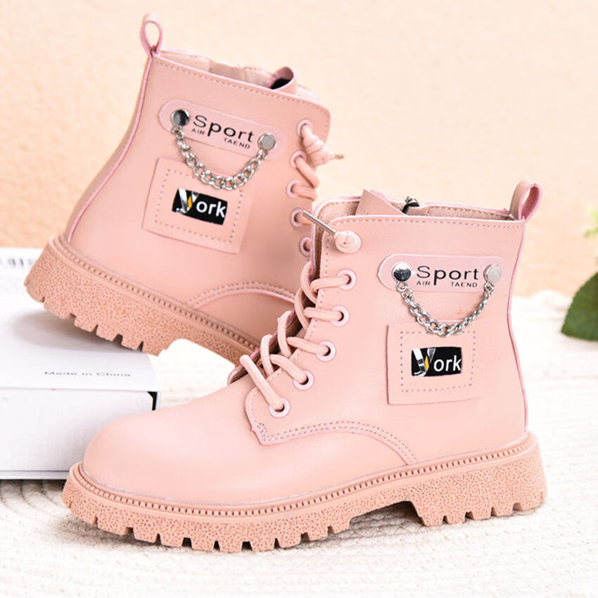 1秋冬女大童皮鞋女孩短靴学生系带单靴黑色马丁靴15岁韩版77106黑色加