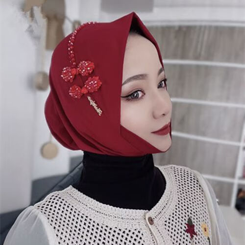 女人套头纱巾穆丝林新款流行纱巾回族时尚司藤头套盖包头巾纱巾套头