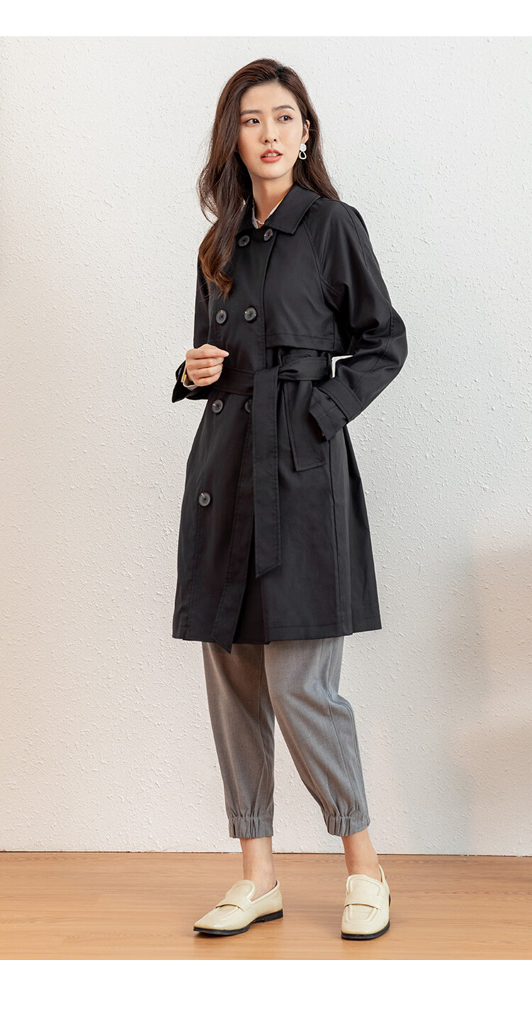 熙然2022春装新款时尚英伦风通勤经典双排扣风衣女中长款外套腰带蔷薇