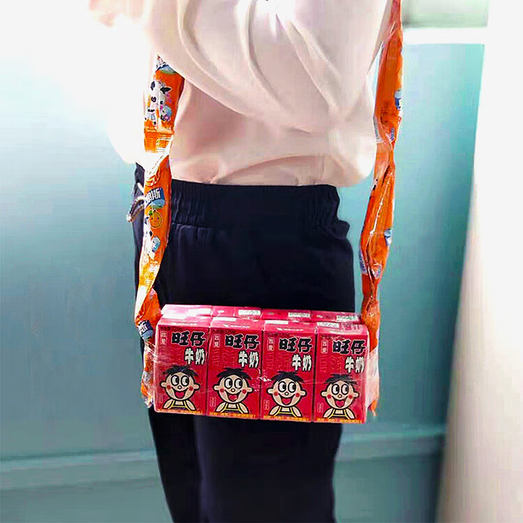双肩包抖音同款网红棒棒糖ad牛奶儿童礼物 心型包包 10支糖 6瓶旺仔