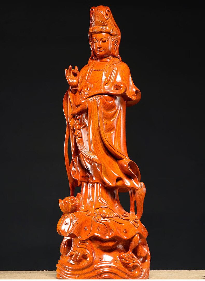 仙莱阁花梨木雕手工精雕观音佛像摆件如意观世音菩萨木头仿古客厅家居