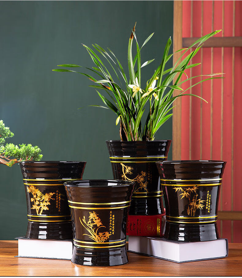 花盆新年上新陶瓷花盆特大中号新中式办公室内君子兰发财树绿萝盆批发