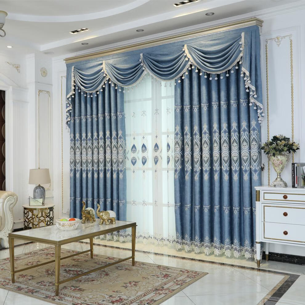 觅岁室内大厅窗帘轻奢高档新款北欧式豪华大气客厅卧室浮雕刺绣定制
