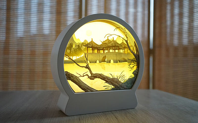 欧普照明品质3d立体光影纸雕灯古风中国风创意剪影纸艺手工小夜灯礼物