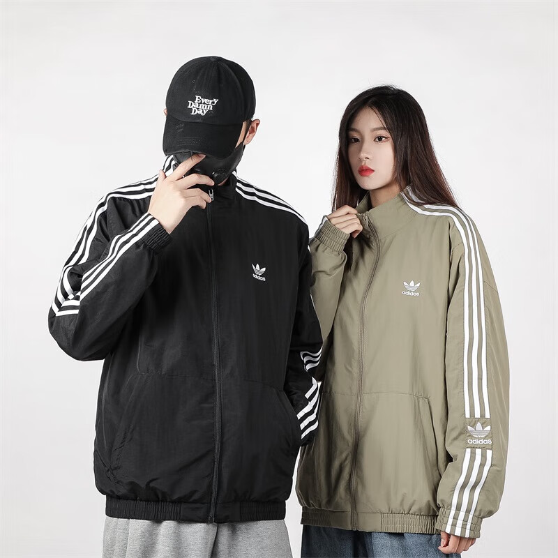 adidas阿迪达斯三叶草风衣男薄款夹克女外套春秋款立领无帽上衣情侣