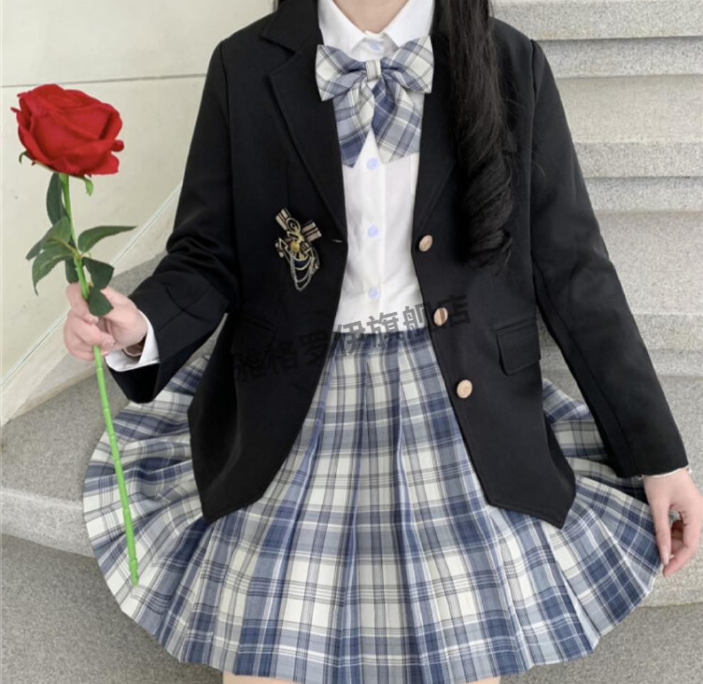 jk制服秋冬季套装烟灰jk半身裙秋冬初高中生学院风衬衫西装外套格子