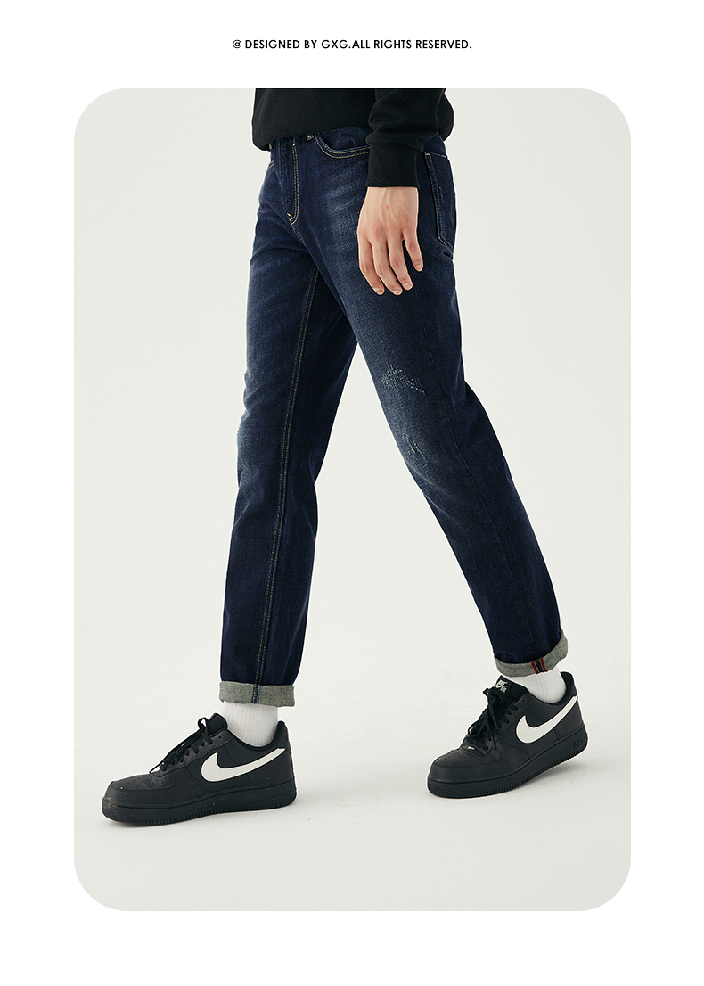 预男装gxg生活系列春夏薄款直筒版型牛仔裤多色休闲长裤潮深蓝色165s