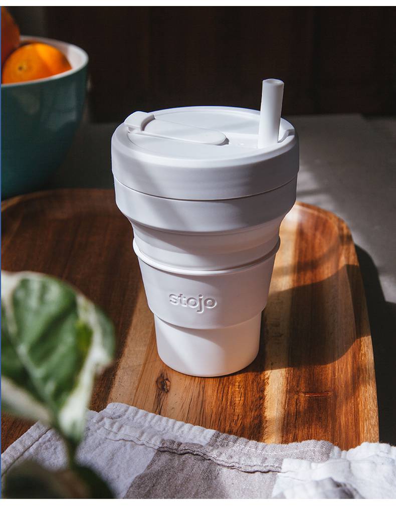 折叠水杯耐高温 美国stojo硅胶折叠杯旅行便携随行水杯咖啡压缩杯耐