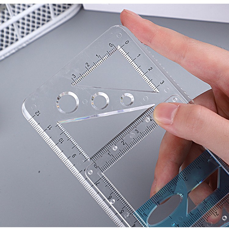 多功能绘图尺学生可旋转数学尺子画圆模板尺图形活动尺初中透明版