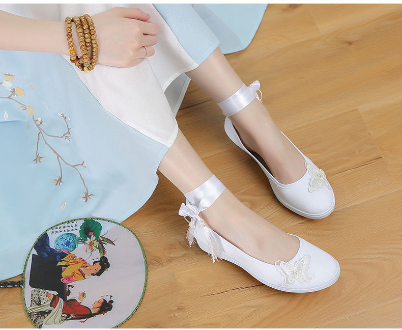 道花途汉服鞋子女古风百搭小白鞋搭配古装中国风古代汉元素儿童舞蹈
