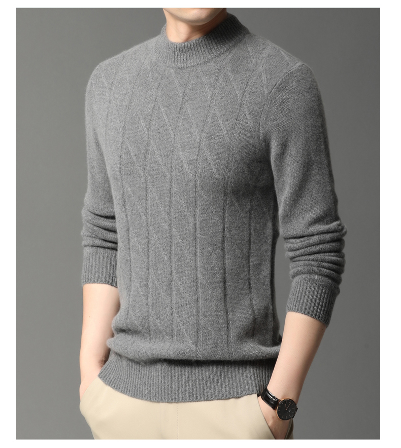 Hengyuanxiang Men's Cashmere Sweater, Autumn And Winter Thickened 100% Pure Cashmere, Business Casual Base Layer Knit Sweater, Winter Warm Clothing 15